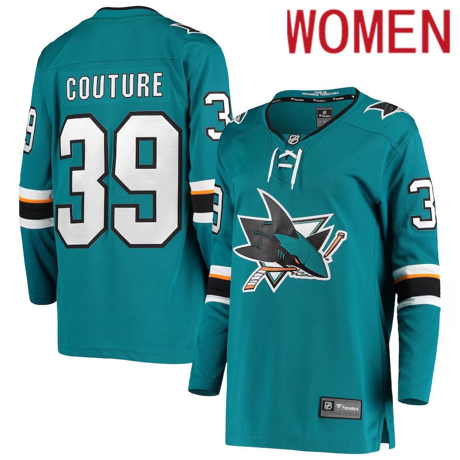 Women San Jose Sharks #39 Logan Couture Fanatics Branded Teal Breakaway Home Player NHL Jersey